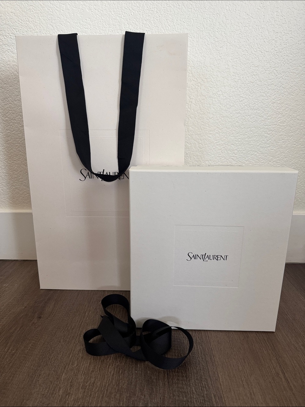Authentic Saint Laurent empty tall shopping bag and shoe box